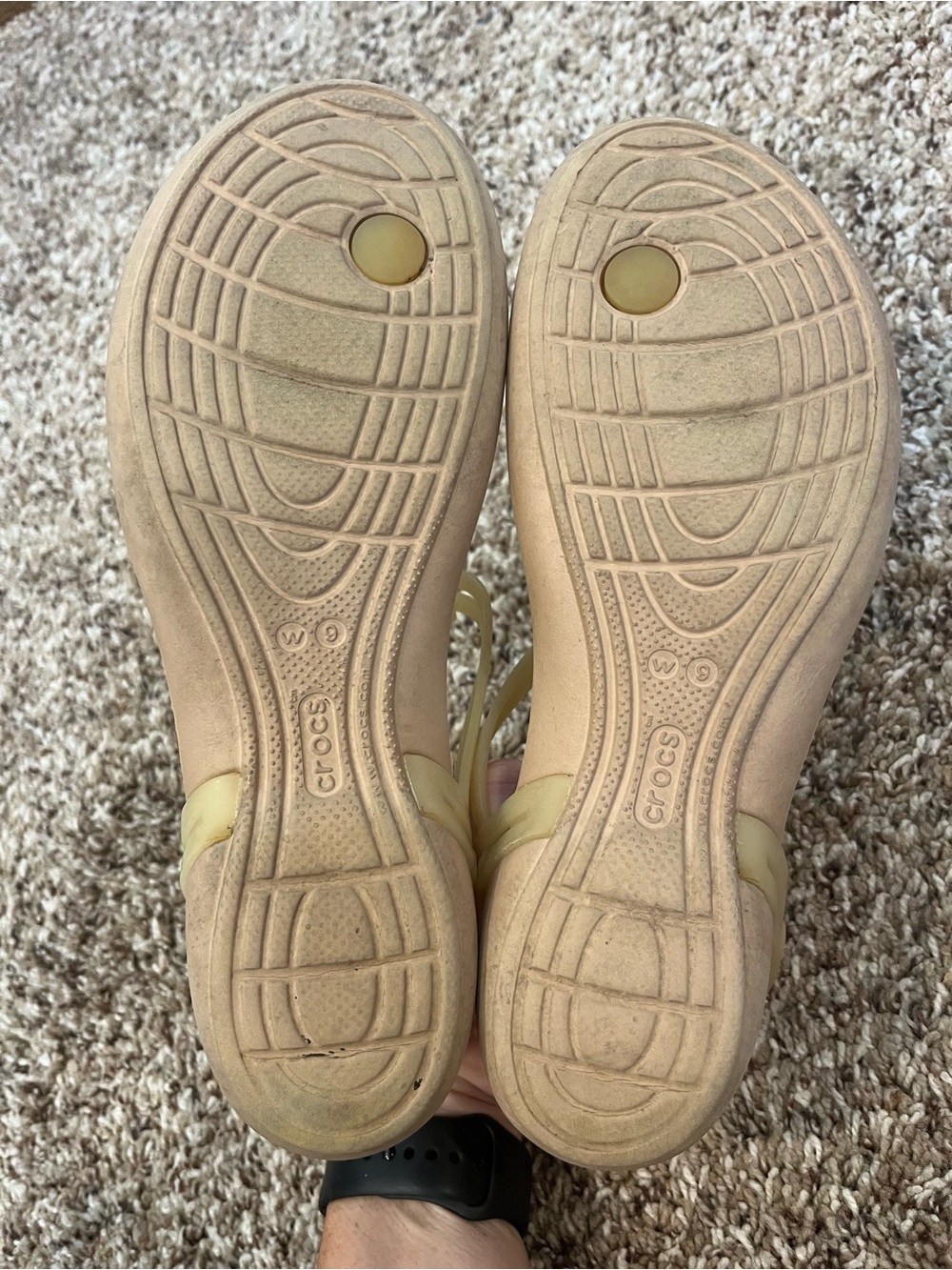 Crocs Women’s Size 9 Isabella Sandal T-Strap Iconic Comfort Jelly Beige Yellow - Picture 4 of 5